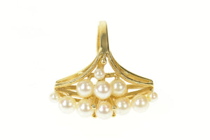 14K Marquise Pearl Cluster Retro Cocktail Ring Size 5 Yellow Gold