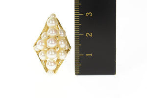 14K Marquise Pearl Cluster Retro Cocktail Ring Size 5 Yellow Gold