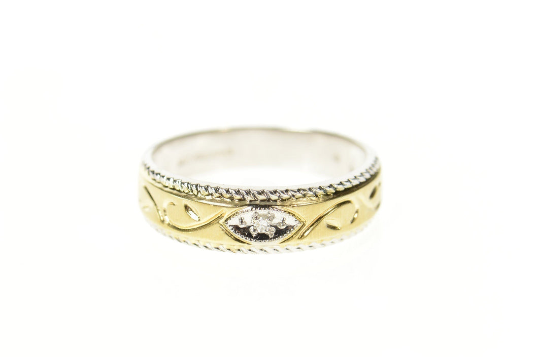 14K Men's Diamond Etched Two Tone Wedding Ring Size 10.25 White Gold
