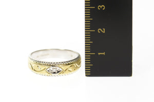14K Men's Diamond Etched Two Tone Wedding Ring Size 10.25 White Gold