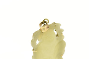 18K Chinese Jade Carved Ornate Figure Pendant Yellow Gold