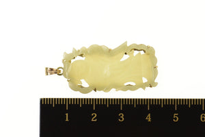 18K Chinese Jade Carved Ornate Figure Pendant Yellow Gold