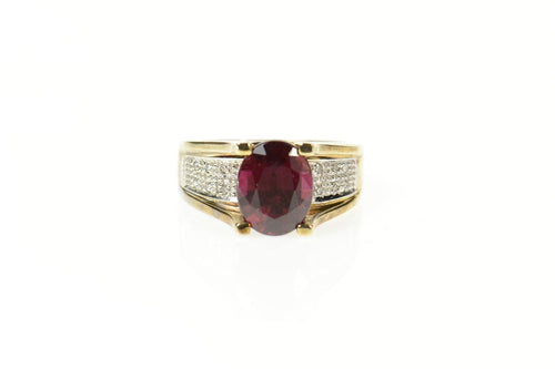 10K Oval Purple Tourmaline Diamond Statement Ring Size 6 Yellow Gold