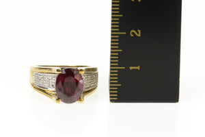10K Oval Purple Tourmaline Diamond Statement Ring Size 6 Yellow Gold