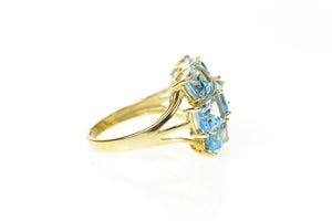 10K Emerald Blue Topaz Tiered Statement Cluster Ring Size 7 Yellow Gold