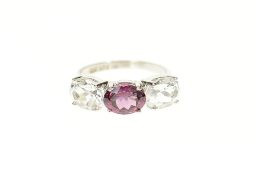 10K Three Stone Purple Tourmaline Cubic Zirconia Ring Size 5.5 White Gold