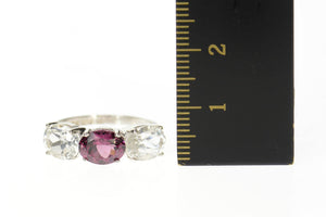 10K Three Stone Purple Tourmaline Cubic Zirconia Ring Size 5.5 White Gold