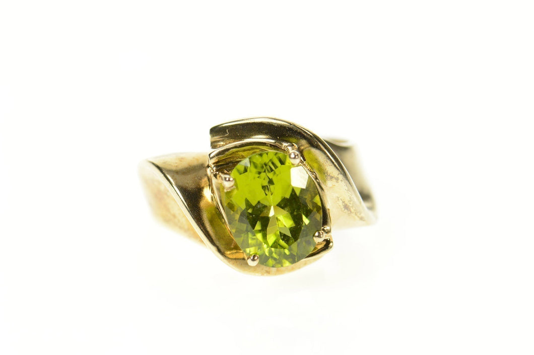 10K Oval Peridot Classic Simple Bypass Statement Ring Size 6.75 Yellow Gold