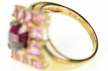 Load image into Gallery viewer, 10K Faceted Cushion Garnet Pink Topaz Halo Ring Size 8.25 Yellow Gold