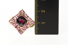 Load image into Gallery viewer, 10K Faceted Cushion Garnet Pink Topaz Halo Ring Size 8.25 Yellow Gold