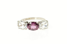 Load image into Gallery viewer, 10K Three Stone Oval Cubic Zirconia Purple Tourmaline Ring Size 6 White Gold
