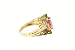 10K Graduated Filigree Trim Oval Pink Tourmaline Ring Size 5.75 Yellow Gold
