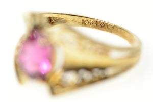 10K Graduated Filigree Trim Oval Pink Tourmaline Ring Size 5.75 Yellow Gold