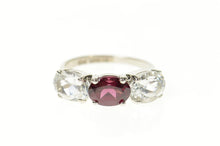 Load image into Gallery viewer, 10K Three Stone Purple Tourmaline Cubic Zirconia Ring Size 6 White Gold