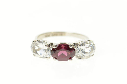 10K Three Stone Purple Tourmaline Cubic Zirconia Ring Size 6 White Gold