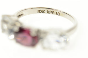 10K Three Stone Purple Tourmaline Cubic Zirconia Ring Size 6 White Gold