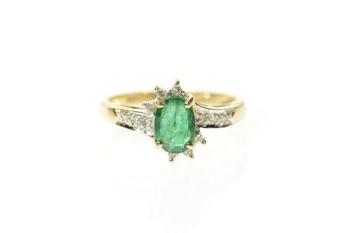 14K Oval Emerald Diamond Halo Bypass Ring Size 6.25 Yellow Gold