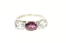 Load image into Gallery viewer, 14K Three Stone Cubic Zirconia Purple Tourmaline Ring Size 7 White Gold