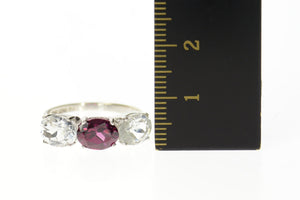 14K Three Stone Cubic Zirconia Purple Tourmaline Ring Size 7 White Gold