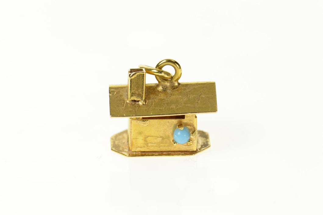 18K 3D Victorian Turquoise Inset House Cabin Charm/Pendant Yellow Gold