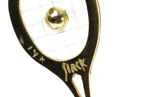 14K 3D Tennis Racket Ornate Articulated Diamond Pendant Yellow Gold