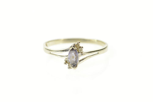 10K Marquise Tanzanite Diamond Bypass Ring Size 6.75 White Gold