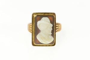 10K Victorian Ornate Carved Shell Cameo Statement Ring Size 6.75 Yellow Gold