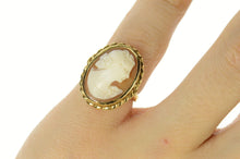 Load image into Gallery viewer, 14K Retro Ornate Carved Shell Cameo Statement Ring Size 3.5 Yellow Gold