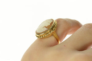 14K Retro Ornate Carved Shell Cameo Statement Ring Size 3.5 Yellow Gold