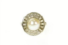 Load image into Gallery viewer, 14K Classic Retro Pearl Diamond Halo Cocktail Ring Size 6 White Gold
