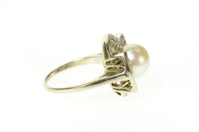 Load image into Gallery viewer, 14K Classic Retro Pearl Diamond Halo Cocktail Ring Size 6 White Gold