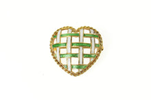 Load image into Gallery viewer, 14K Retro Blue Green Enamel Woven Heart Pin/Brooch Yellow Gold