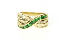 Load image into Gallery viewer, 14K Emerald Baguette Diamond Criss Cross Band Ring Size 8.25 Yellow Gold