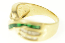 Load image into Gallery viewer, 14K Emerald Baguette Diamond Criss Cross Band Ring Size 8.25 Yellow Gold