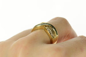 14K Emerald Baguette Diamond Criss Cross Band Ring Size 8.25 Yellow Gold