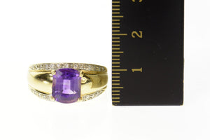 14K Oval Amethyst Diamond Graduated Statement Ring Size 9.25 Yellow Gold
