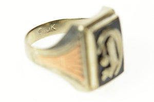 10K Art Deco D Monogram Two Tone Black Onyx Ring Size 7.75 White Gold