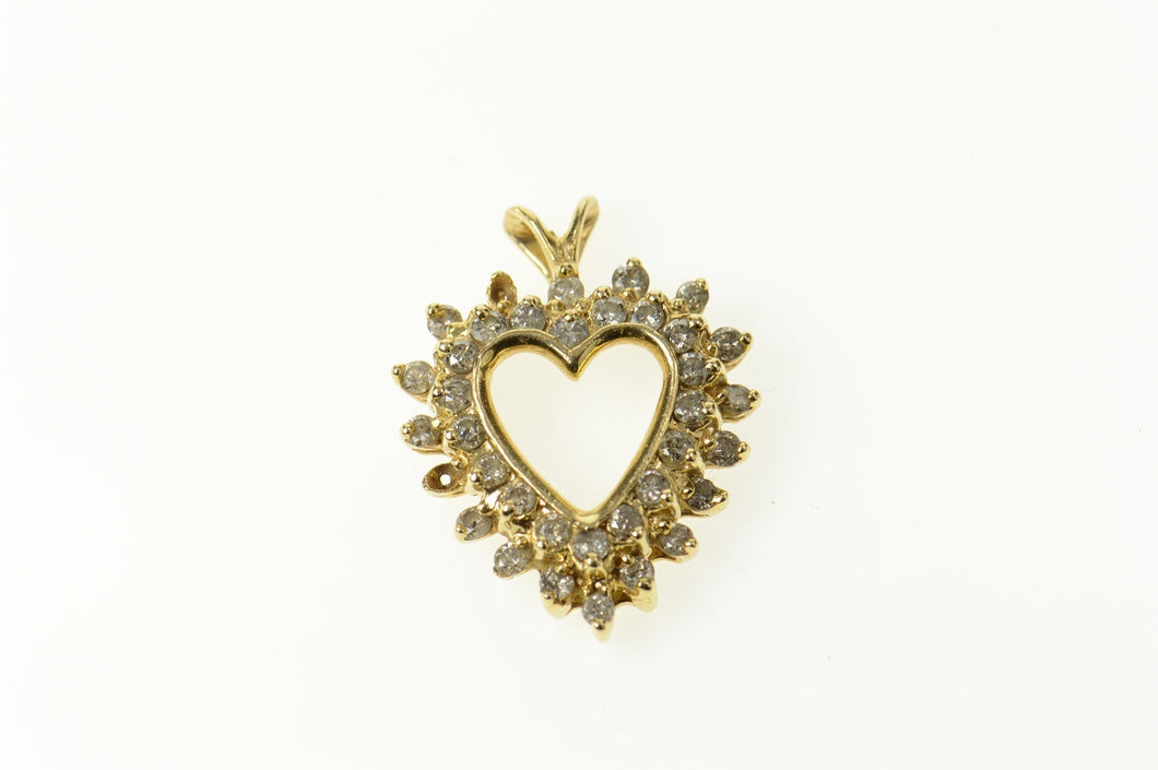 14K Diamond Halo Classic Heart Love Symbol Pendant Yellow Gold
