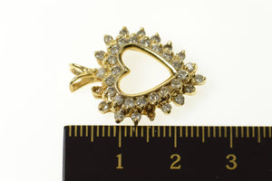 14K Diamond Halo Classic Heart Love Symbol Pendant Yellow Gold