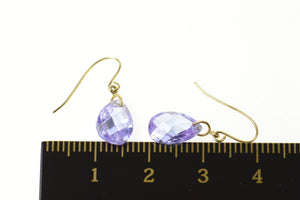 14K Faceted Purple Cubic Zirconia Pear Dangle Earrings Yellow Gold