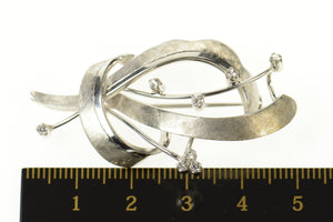18K Diamond Inset Retro Ribbon Statement Pin/Brooch White Gold