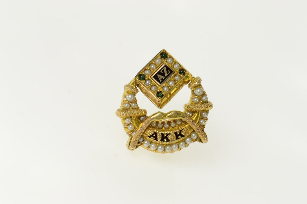 14K Alpha Kappa Kappa Victorian Seed Pearl Lapel Pin/Brooch Yellow Gold