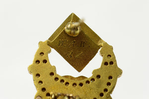 14K Alpha Kappa Kappa Victorian Seed Pearl Lapel Pin/Brooch Yellow Gold