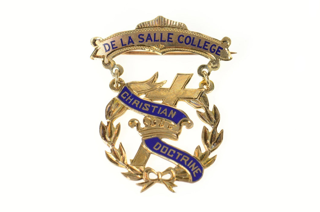 10K De La Salle College Christian Victorian Medal Pin/Brooch Yellow Gold