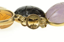 Load image into Gallery viewer, 14K Carved Jade Onyx Scarab Statement Chain Bracelet 7.5&quot; Yellow Gold