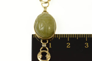 14K Carved Jade Onyx Scarab Statement Chain Bracelet 7.5" Yellow Gold