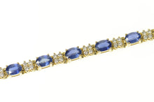 Load image into Gallery viewer, 14K Natural Oval Sapphire Diamond Statement Tennis Bracelet 7.25&quot; Yellow Gold