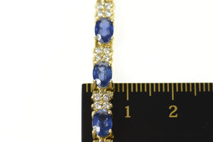 14K Natural Oval Sapphire Diamond Statement Tennis Bracelet 7.25" Yellow Gold