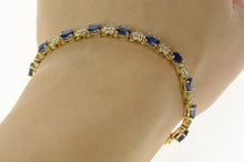 Load image into Gallery viewer, 14K Natural Oval Sapphire Diamond Statement Tennis Bracelet 7.25&quot; Yellow Gold