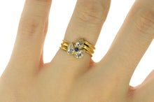 Load image into Gallery viewer, 18K Pear Cluster Sapphire Accent Floral CZ Bypass Ring Size 6 Yellow Gold